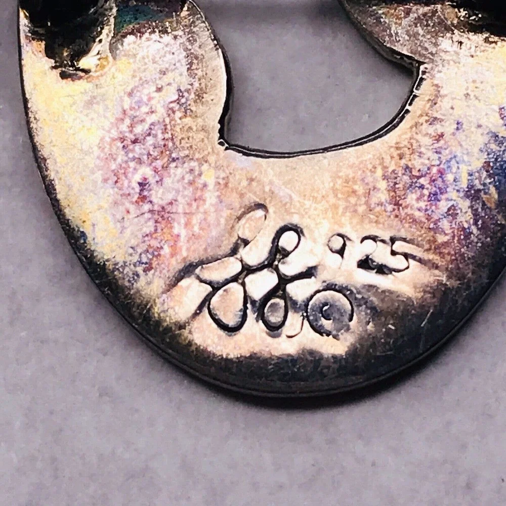 JS Sterling Silver Brooch Pin Black‎ Inlay Stone Swirl Mother Child